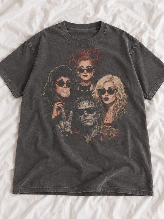 Comfort Colors Tops - Horror Movie Characters Selfie Halloween Graphic Pepper Tee